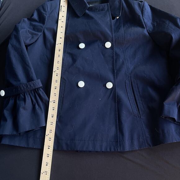 Talbots Jacket Womens Large Navy Double Breasted Nautical Ruffle Cuff Peacoat - Picture 10 of 10